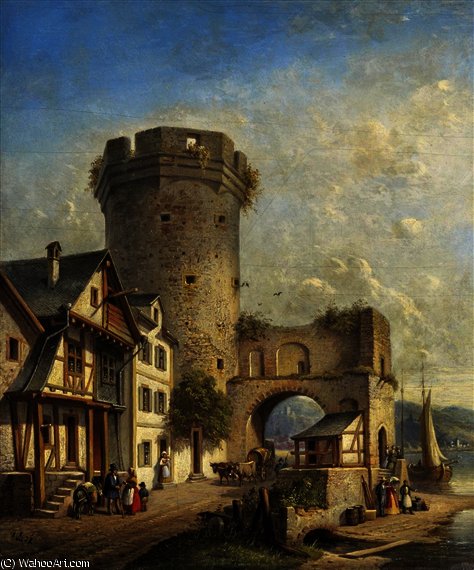 Wikioo.org - The Encyclopedia of Fine Arts - Painting, Artwork by Jan Weissenbruch - A town on the river rhine