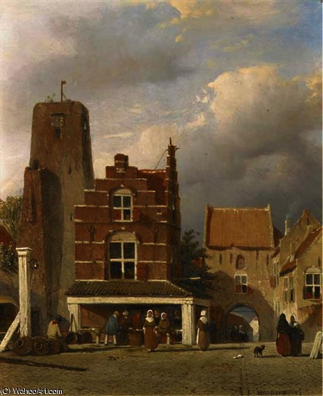 Wikioo.org - The Encyclopedia of Fine Arts - Painting, Artwork by Jan Weissenbruch - Figures on a market square