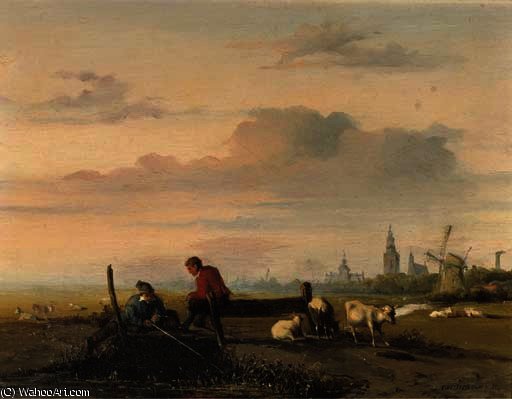 Wikioo.org - The Encyclopedia of Fine Arts - Painting, Artwork by Jan Weissenbruch - Fishing on a lazy afternoon