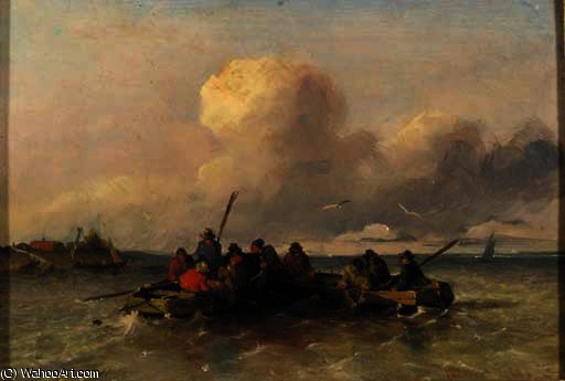 WikiOO.org - אנציקלופדיה לאמנויות יפות - ציור, יצירות אמנות Jan Weissenbruch - Sailors in rowing boats in a breeze