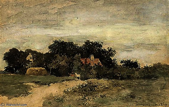 Wikioo.org - The Encyclopedia of Fine Arts - Painting, Artwork by Jan Weissenbruch - View of a landscape with horses on a path