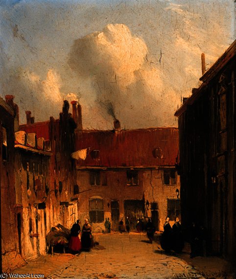 Wikioo.org - The Encyclopedia of Fine Arts - Painting, Artwork by Jan Weissenbruch - Villagers in a sunlit street