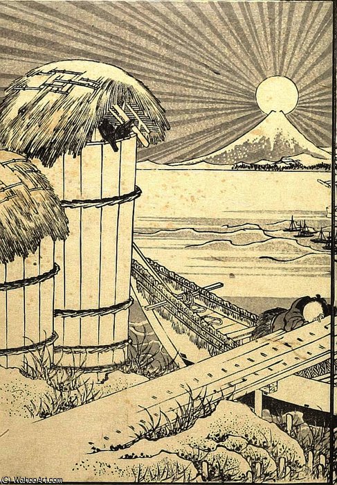 WikiOO.org – 美術百科全書 - 繪畫，作品 Katsushika Hokusai - 富士 作为  一个  镜像  站立