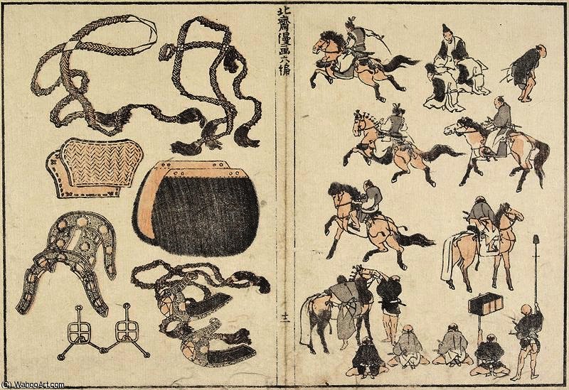 Wikoo.org - موسوعة الفنون الجميلة - اللوحة، العمل الفني Katsushika Hokusai - Horse Riders and Harness