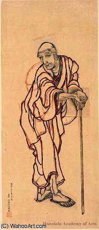 WikiOO.org - Энциклопедия изобразительного искусства - Живопись, Картины  Katsushika Hokusai - Портрет Хокусай  в виде  В  старый  человека