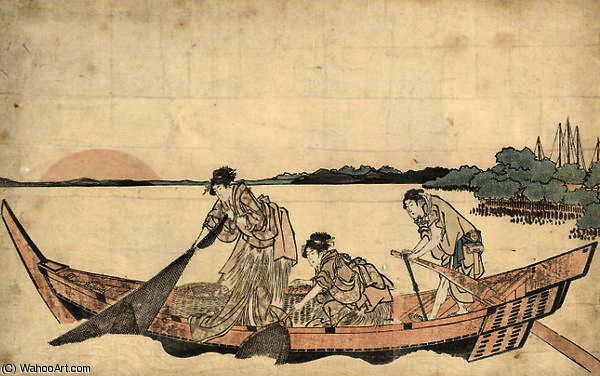 WikiOO.org - Encyclopedia of Fine Arts - Schilderen, Artwork Katsushika Hokusai - The fisher girls