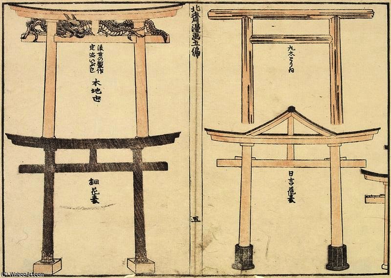 WikiOO.org - Енциклопедия за изящни изкуства - Живопис, Произведения на изкуството Katsushika Hokusai - Various Types of Torii Arch