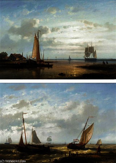 Wikioo.org - The Encyclopedia of Fine Arts - Painting, Artwork by Abraham Hulk Senior - Calm waters at sunset