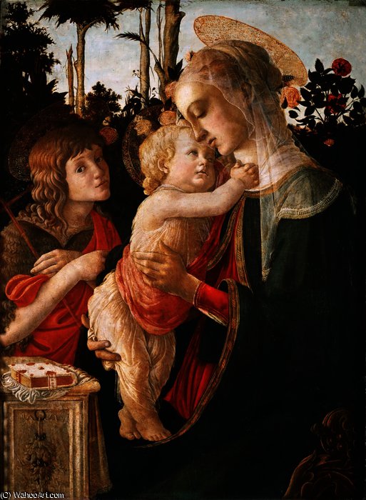 Wikioo.org - The Encyclopedia of Fine Arts - Painting, Artwork by Sandro Botticelli - Virgin and Child with Young Saint John the Baptist