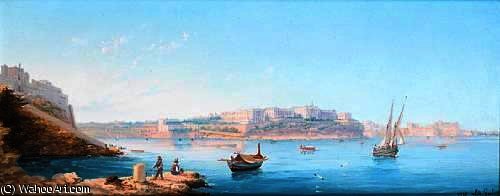 WikiOO.org - 백과 사전 - 회화, 삽화 Luigi Maria Galea - View of the bighi royal naval hospital from valletta