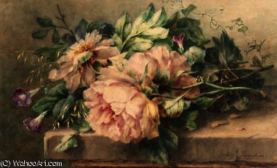 Wikioo.org - The Encyclopedia of Fine Arts - Painting, Artwork by Margaretha Roosenboom - A still life with peonies and morning glory