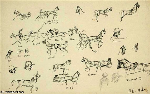 Wikioo.org - The Encyclopedia of Fine Arts - Painting, Artwork by Otto Eerelman - Sketch with horses and a jockey