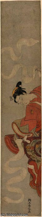 WikiOO.org - Encyclopedia of Fine Arts - Malba, Artwork Suzuki Harunobu - Dancer Performing the Cloth-bleaching Dance