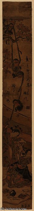 WikiOO.org - Encyclopedia of Fine Arts - Schilderen, Artwork Suzuki Harunobu - Gibbons Disrupting a Flower-viewing Picnic