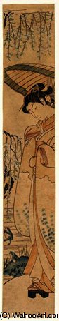 WikiOO.org - Encyclopedia of Fine Arts - Maalaus, taideteos Suzuki Harunobu - Girl as Ono no Tofu looking at a frog
