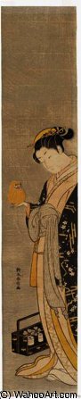 Wikioo.org – La Enciclopedia de las Bellas Artes - Pintura, Obras de arte de Suzuki Harunobu - Chica con daruma juguete