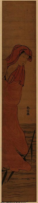 Wikioo.org - The Encyclopedia of Fine Arts - Painting, Artwork by Suzuki Harunobu - Parody of Bodhidharma Crossing the River on a Reed