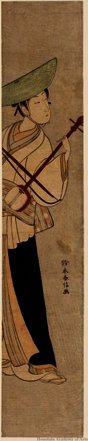 WikiOO.org - Enciclopédia das Belas Artes - Pintura, Arte por Suzuki Harunobu - Traveling musician playing kokyu