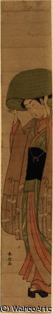 Wikioo.org - Bách khoa toàn thư về mỹ thuật - Vẽ tranh, Tác phẩm nghệ thuật Suzuki Harunobu - Woman wearing straw hat
