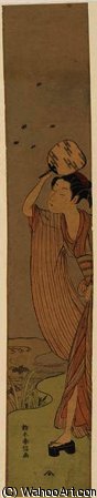 WikiOO.org - Enciclopédia das Belas Artes - Pintura, Arte por Suzuki Harunobu - Woman with Fan