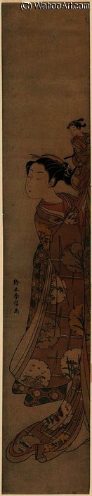 WikiOO.org - Encyclopedia of Fine Arts - Maľba, Artwork Suzuki Harunobu - Young Woman Holding a Puppet