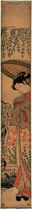 WikiOO.org - Enciclopédia das Belas Artes - Pintura, Arte por Suzuki Harunobu - Young woman watching frogs