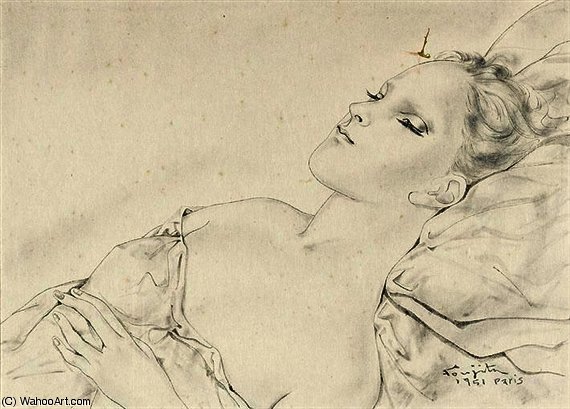 Wikioo.org – La Enciclopedia de las Bellas Artes - Pintura, Obras de arte de Léonard Tsugouharu Foujita - Mujer endormie
