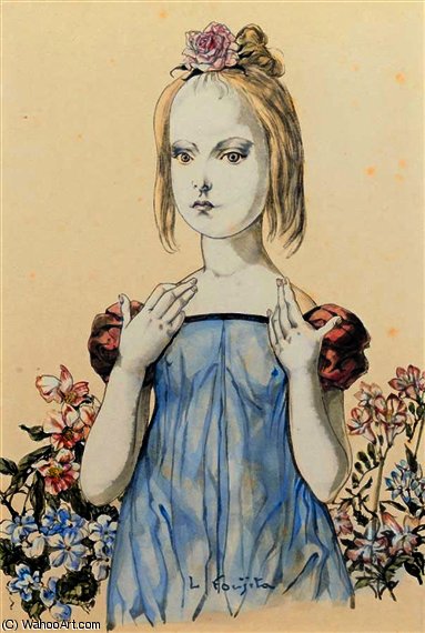 Wikioo.org - สารานุกรมวิจิตรศิลป์ - จิตรกรรม Léonard Tsugouharu Foujita - Fillette a la rose
