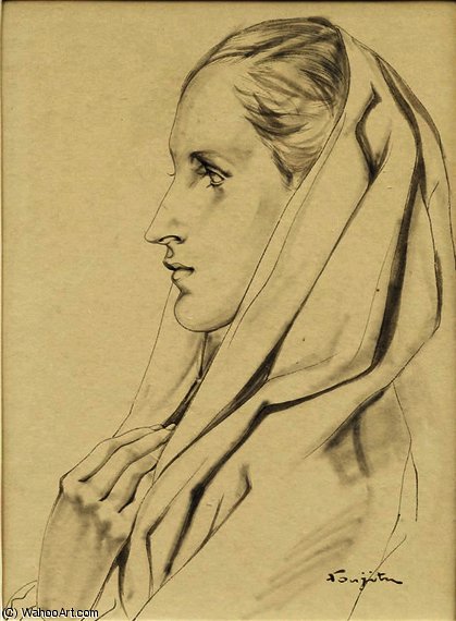 WikiOO.org - Encyclopedia of Fine Arts - Malba, Artwork Léonard Tsugouharu Foujita - Profil de femme voilee