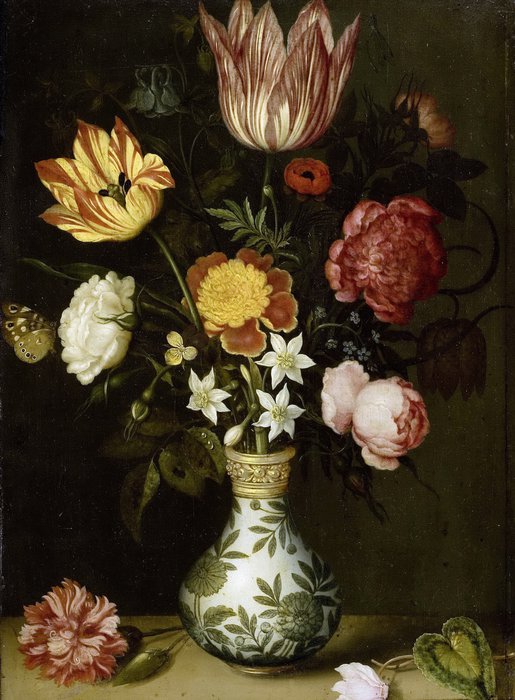 Wikioo.org – L'Enciclopedia delle Belle Arti - Pittura, Opere di Ambrosius Bosschaert The Elder - Bouquet di fiori su una sporgenza (1619 - (1620))