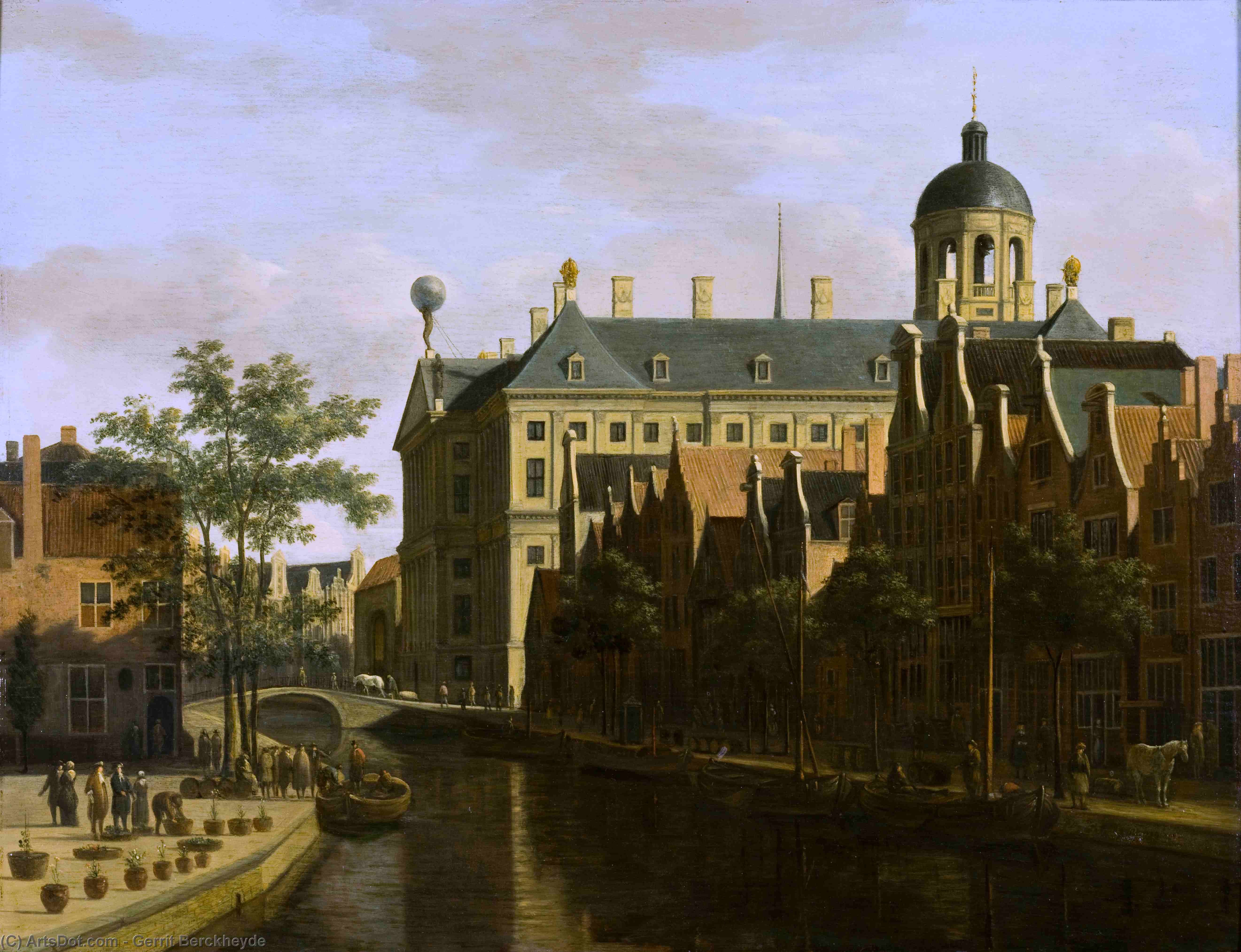 WikiOO.org - Enciclopedia of Fine Arts - Pictura, lucrări de artă Gerrit Adriaenszoon Berckheyde - The Nieuwezijds Voorburgwal with the Flower Market in Amsterdam