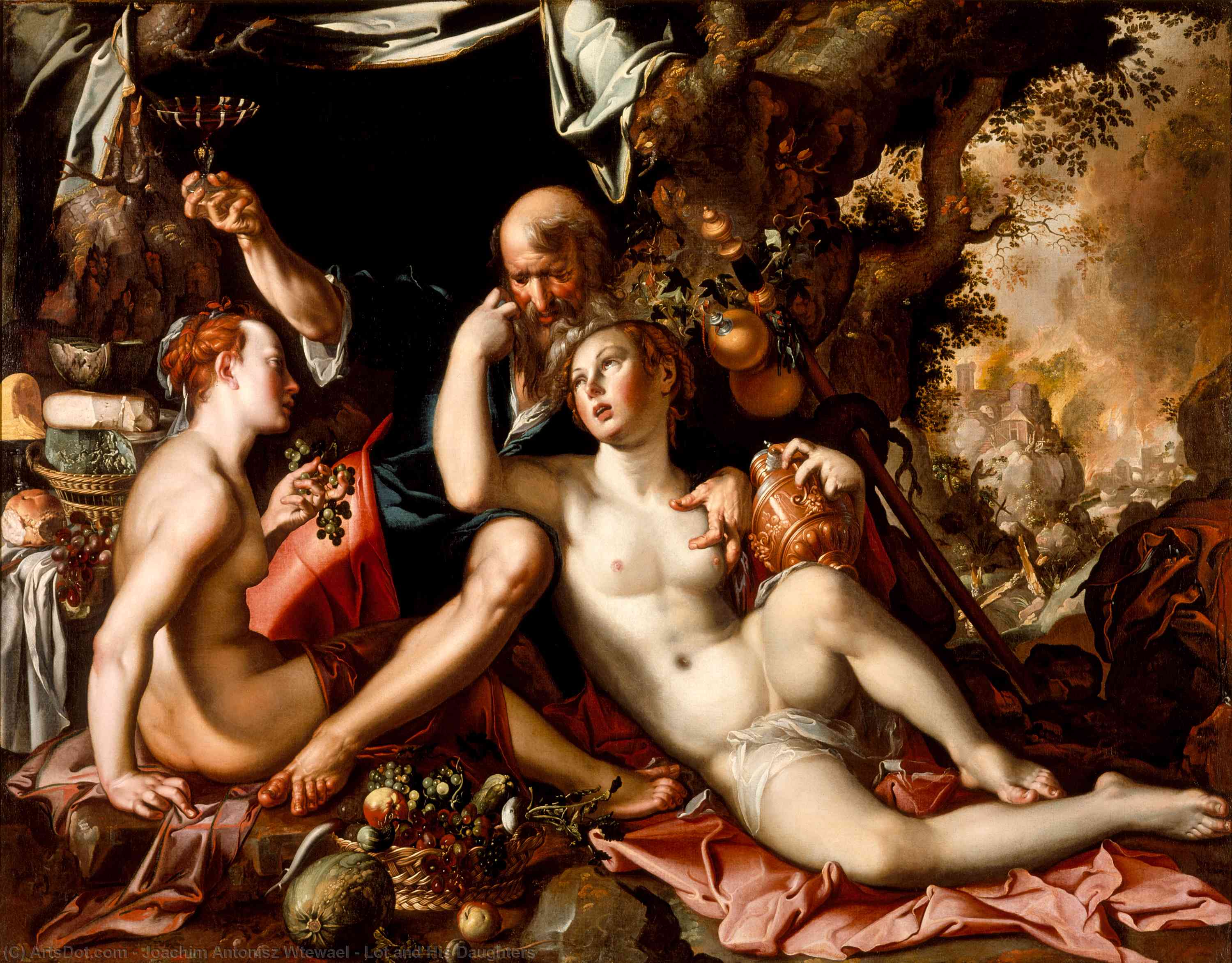 Wikioo.org - The Encyclopedia of Fine Arts - Painting, Artwork by Joachim Antonisz Wtewael - Lot and His Daughters