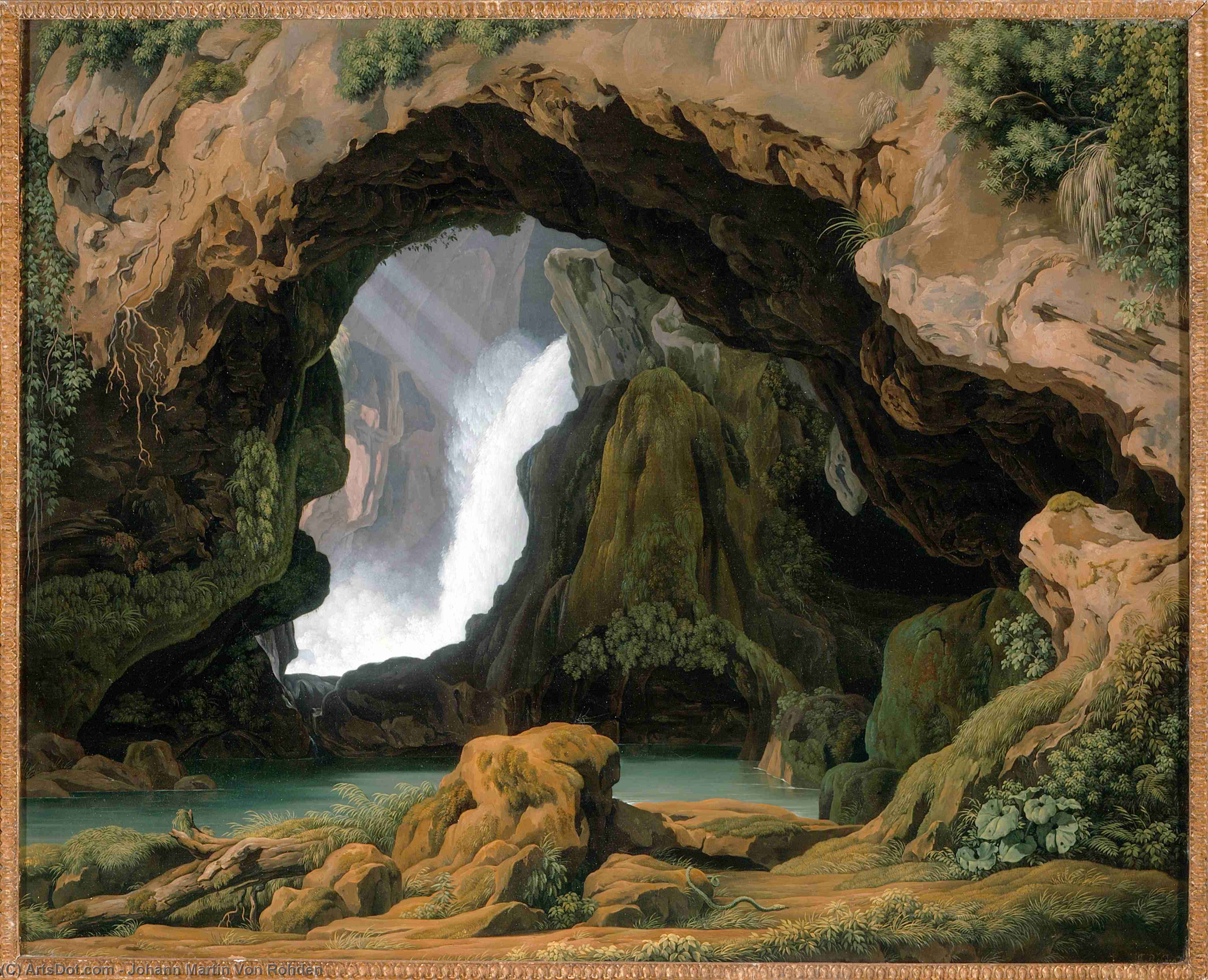 Wikioo.org - The Encyclopedia of Fine Arts - Painting, Artwork by Johann Martin Von Rohden - The Grotto of Neptune in Tivoli