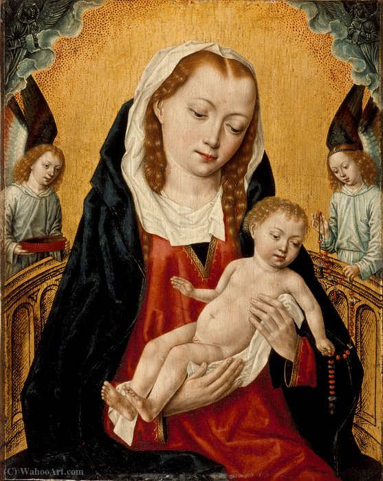 WikiOO.org - Enciklopedija dailės - Tapyba, meno kuriniai Master Of The Legend Of Saint Ursula - Virgin and Child with Two Angels