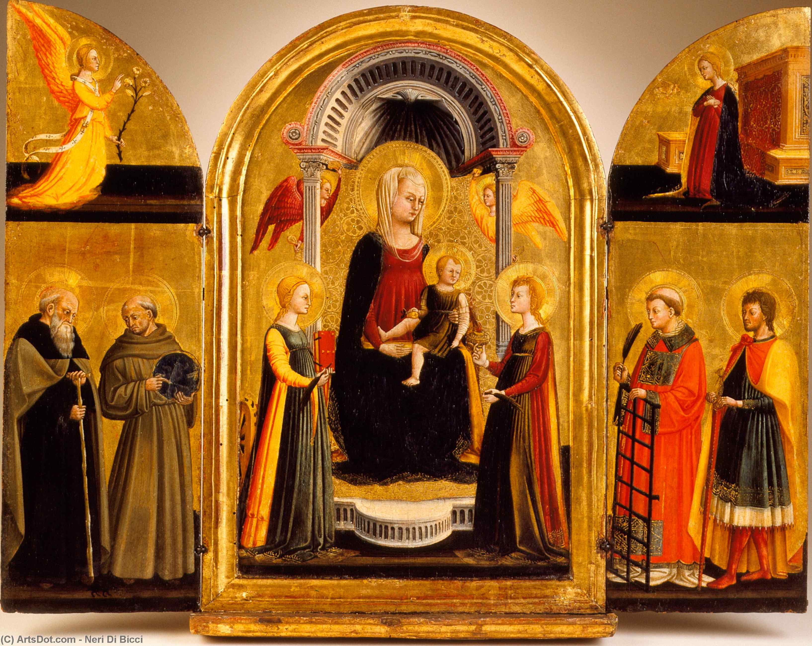 WikiOO.org - Enciklopedija dailės - Tapyba, meno kuriniai Neri Di Bicci - Triptych of the Madonna and Child with Saints