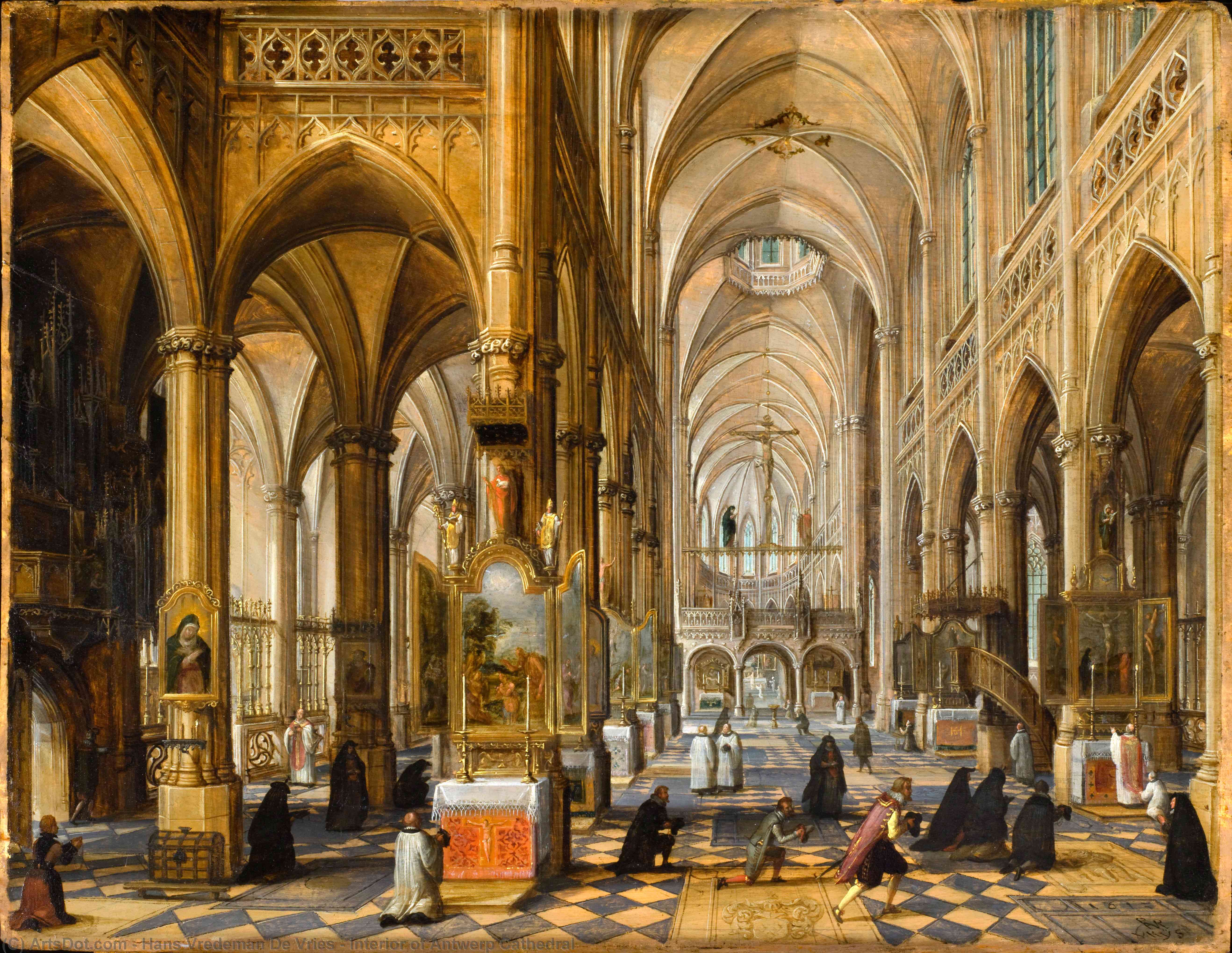 Wikioo.org - The Encyclopedia of Fine Arts - Painting, Artwork by Hans Vredeman De Vries - Interior of Antwerp Cathedral