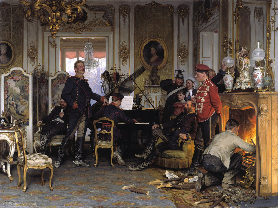 Wikioo.org - The Encyclopedia of Fine Arts - Painting, Artwork by Anton Von Werner - Im Etappenquartier vor Paris
