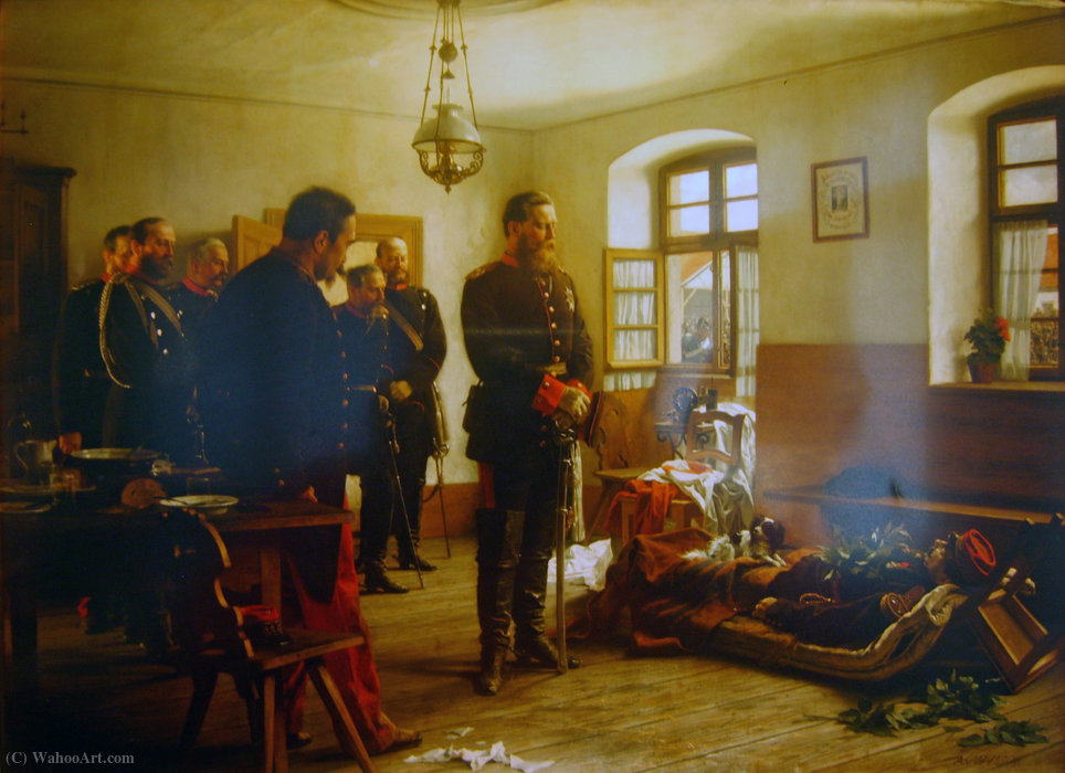 Wikioo.org - The Encyclopedia of Fine Arts - Painting, Artwork by Anton Von Werner - German crown Prince Friedrich Wilhelm contemplating the corpse of French general Abel Douay, Franco-Prussian War, (1870)