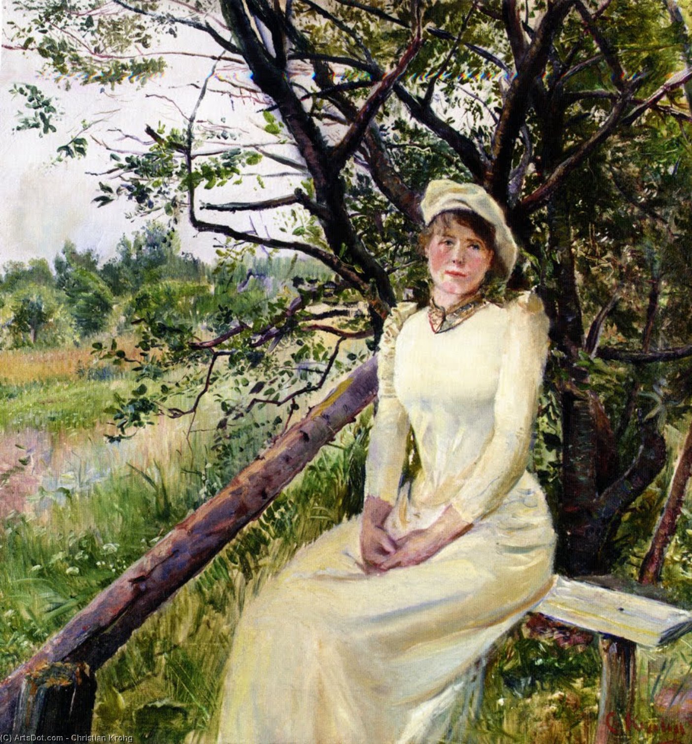 Wikioo.org - The Encyclopedia of Fine Arts - Painting, Artwork by Christian Krohg - Ung Kvinne Pa En Benk Young Woman on a Bench