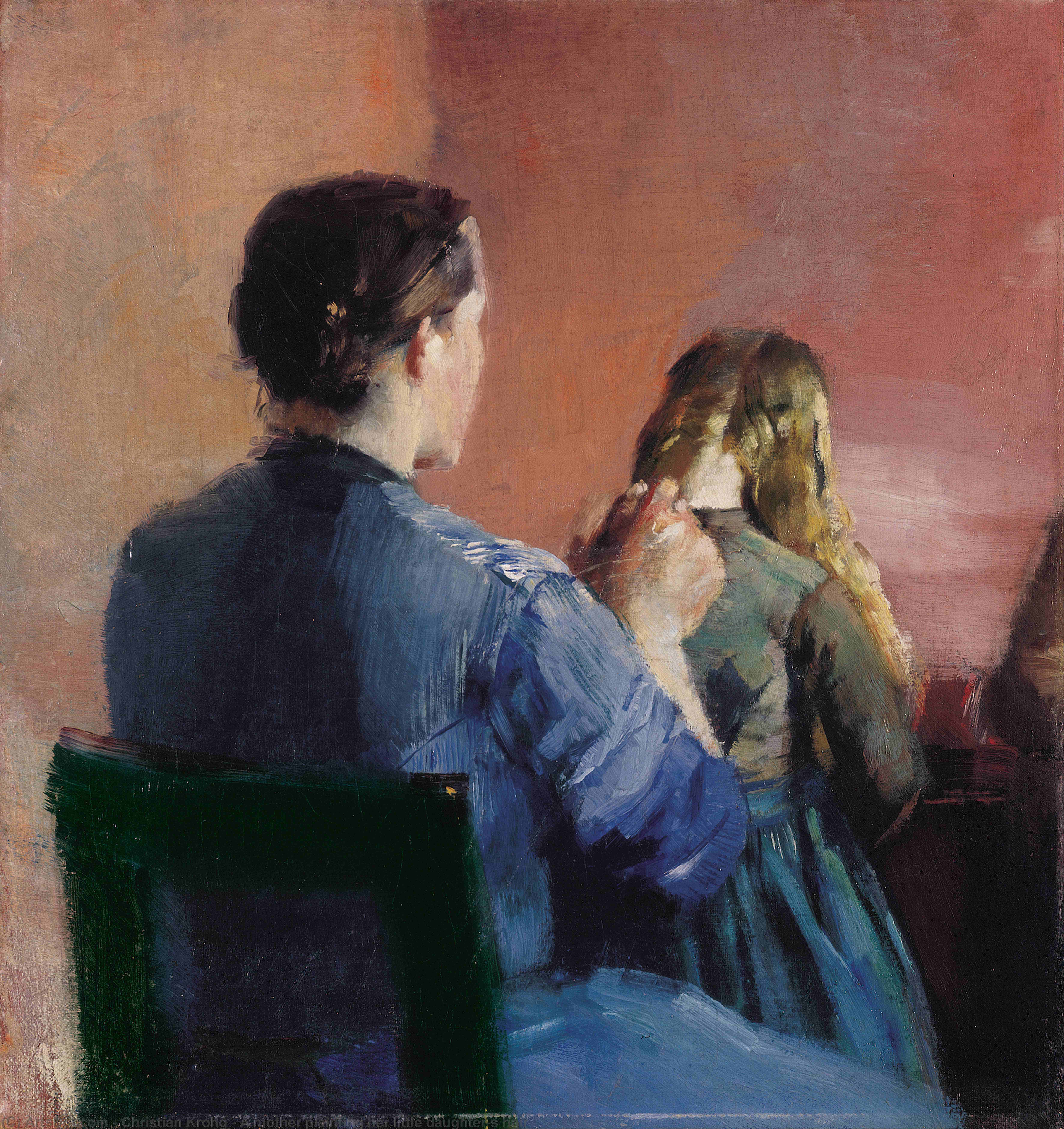 Wikioo.org - The Encyclopedia of Fine Arts - Painting, Artwork by Christian Krohg - A mother plainting her little daughter's hair