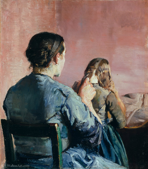 Wikioo.org - The Encyclopedia of Fine Arts - Painting, Artwork by Christian Krohg - Braiding her Hair