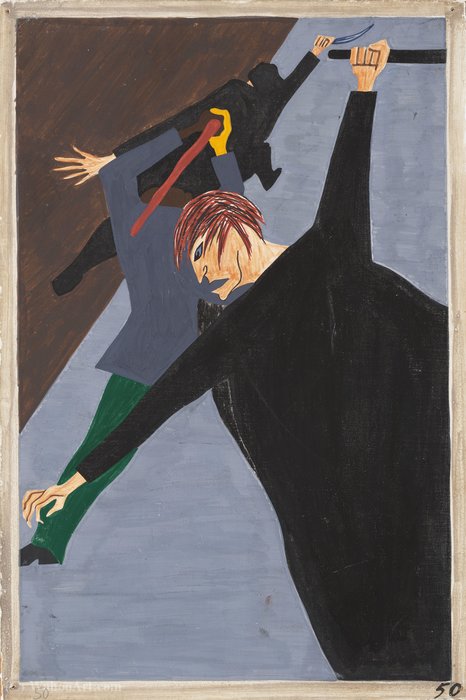 Wikioo.org - The Encyclopedia of Fine Arts - Painting, Artwork by Jacob Lawrence - Race riots were very numerous all over the North because of the antagonism that was caused between the Negro and white workers