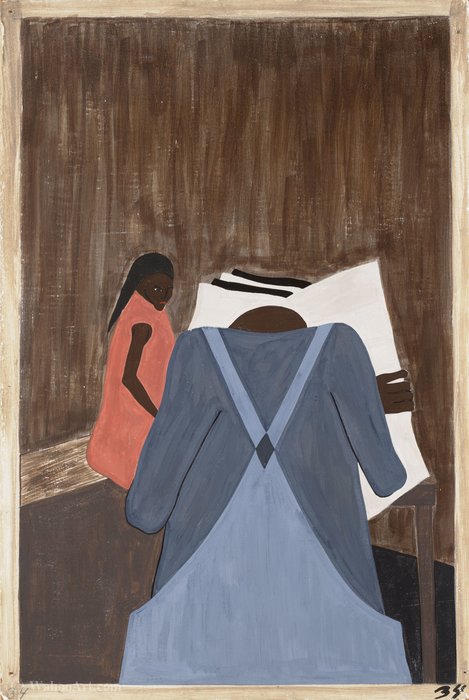 Wikioo.org - The Encyclopedia of Fine Arts - Painting, Artwork by Jacob Lawrence - The Negro press was also influential in urging the people to leave the South