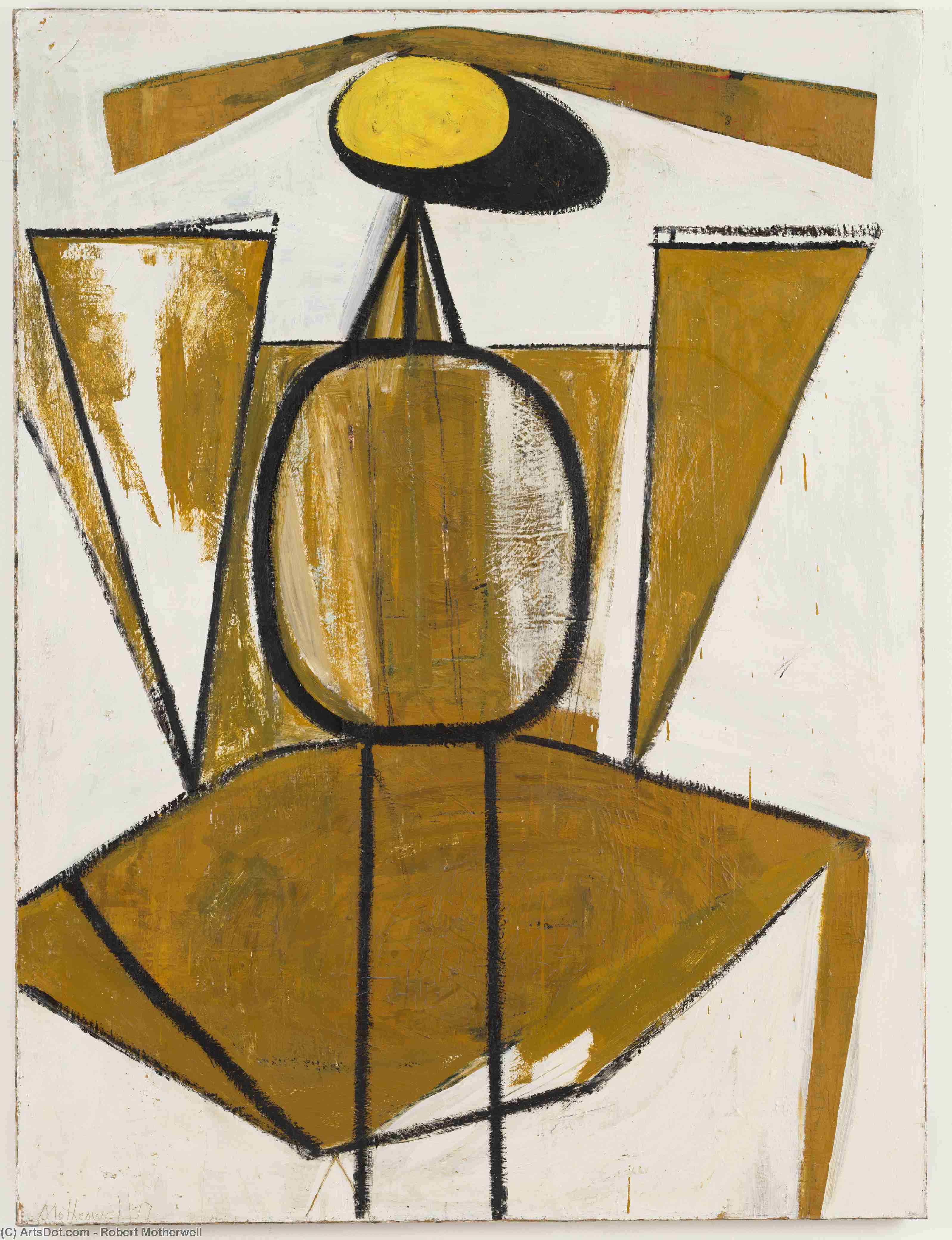 Wikioo.org - The Encyclopedia of Fine Arts - Painting, Artwork by Robert Motherwell - Personage, with Yellow Ochre and White