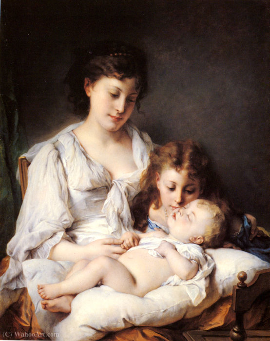 Wikioo.org – La Enciclopedia de las Bellas Artes - Pintura, Obras de arte de Adolphe Jourdan - Afecto maternal