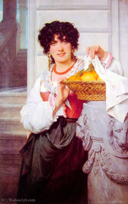 Wikioo.org – L'Enciclopedia delle Belle Arti - Pittura, Opere di Pierre Auguste Cot - Pisano ragazza con cesto di arance e limoni