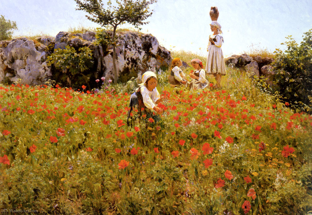 Wikioo.org - The Encyclopedia of Fine Arts - Painting, Artwork by Viggo Pedersen - Picking poppies, sora