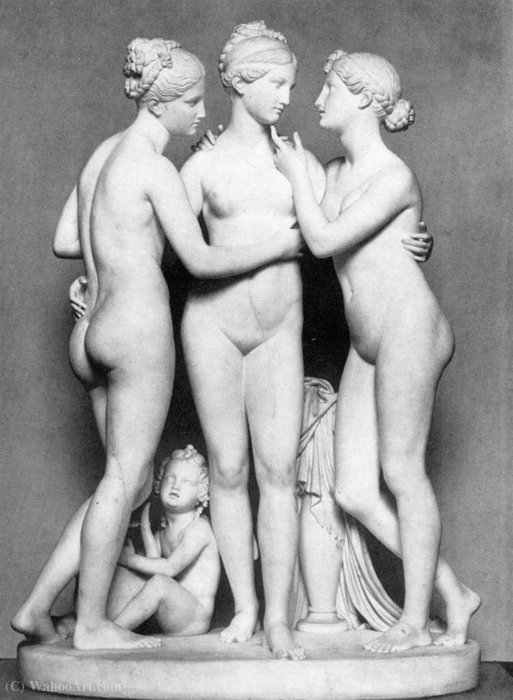 Wikioo.org - Encyklopedia Sztuk Pięknych - Malarstwo, Grafika Bertel Thorvaldsen - Berthel the three graces with cupid