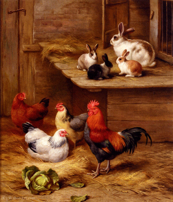 Wikioo.org - The Encyclopedia of Fine Arts - Painting, Artwork by Edgar Hunt - Farmyard neighbours