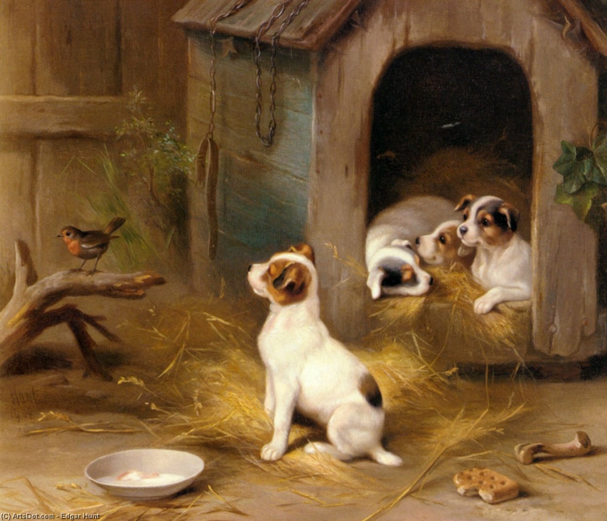 Wikioo.org - The Encyclopedia of Fine Arts - Painting, Artwork by Edgar Hunt - The puppies